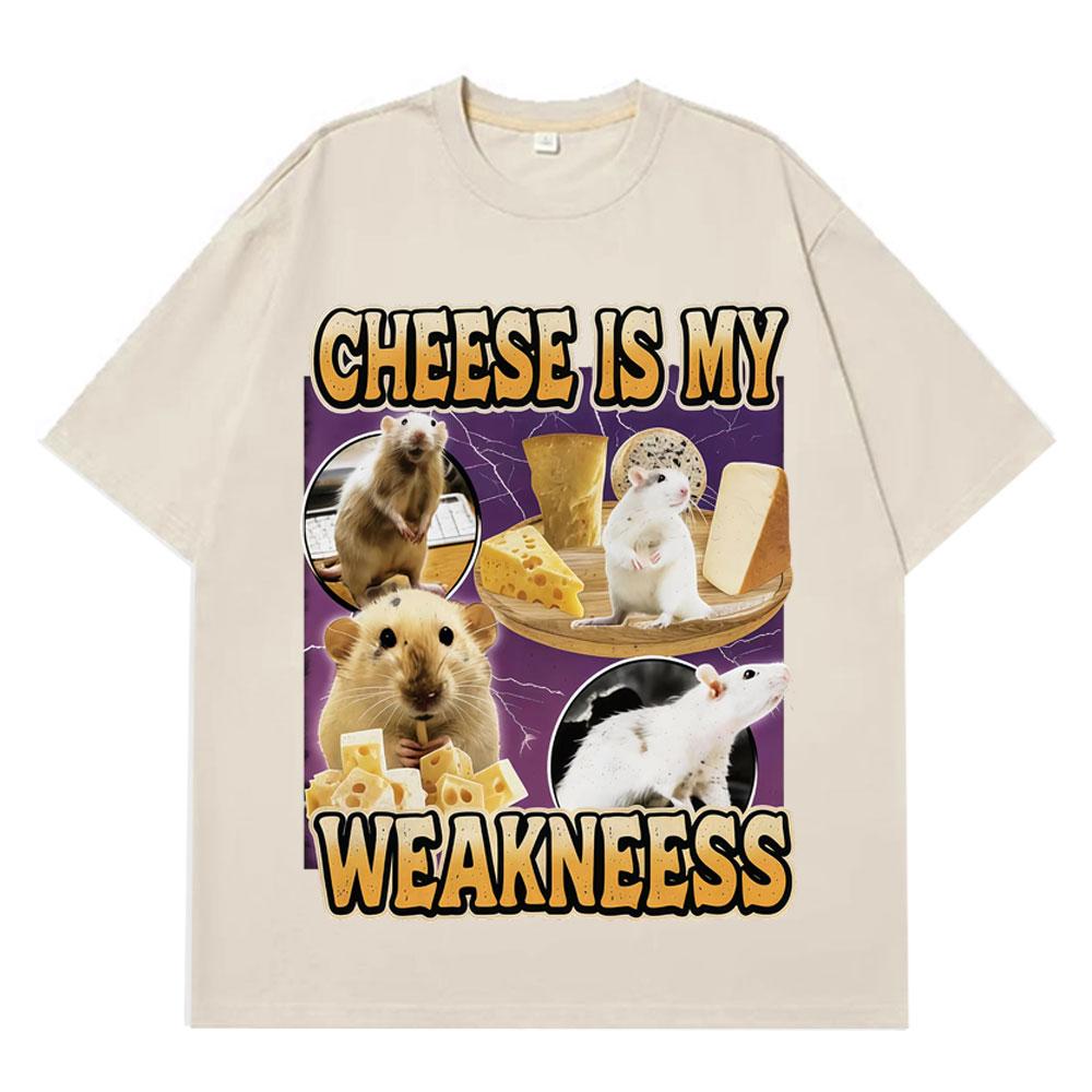 Chease Is My Weakness Funny Cheese Rat Love Cheese Meme Tshirt Men Women Hiphop TShirts Shortsleeved Loose Harajuku Tshirts