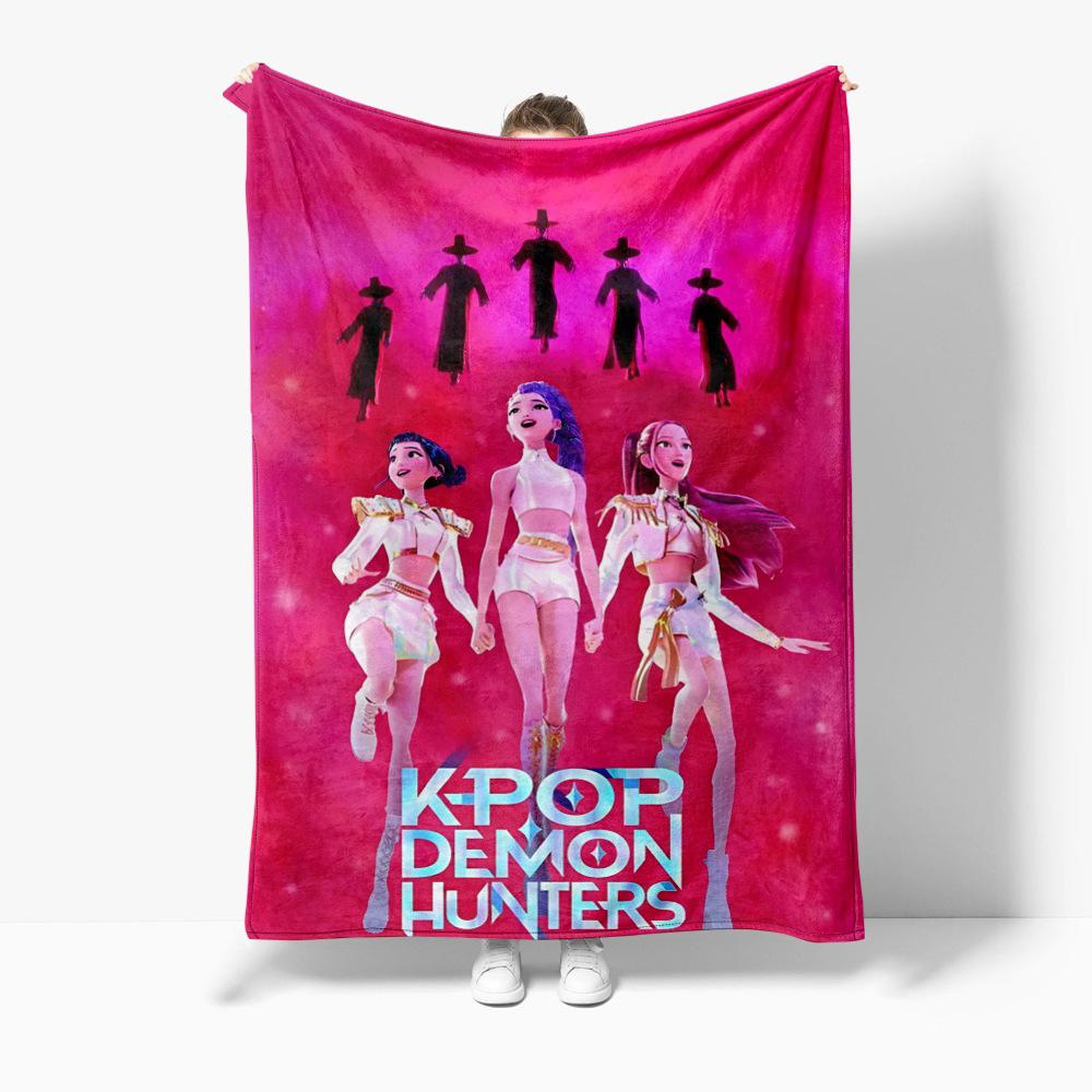 Cartoon K Pop Demon Hunters Flannel Blanket Cover Warmth Winter Blanket Multifunctional Decorative Universal Blankets