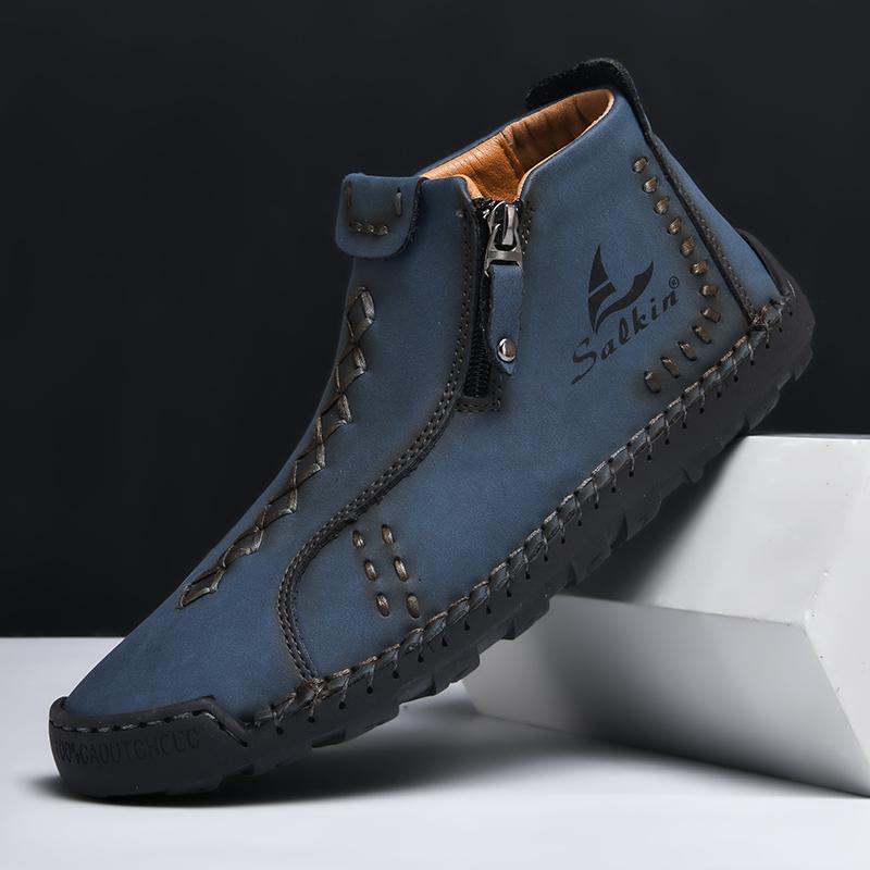 New Winter Handmade Leather Men Boots Outdoor Zipper Design Sneakers Man Breathable Casual Leather Shoes Men Ankle Boots Slip On
