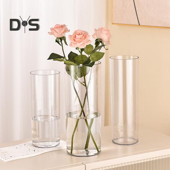 Clear Cylinder Flower Vase Wedding Party Dining Table Centerpiece Hydroponic Flower Holder Transparent Plants Container Decoration