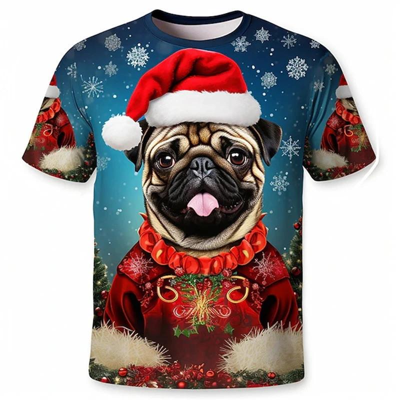 Fashion Men's New Christmas Dog 3D Printed T-shirt for Men and Women Y2k Harajuku Street Unisex Short Sleeve