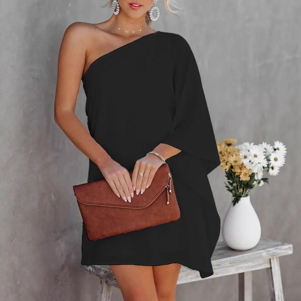Mini Abito da Donna a Spalla Singola con Maniche Dolman Vestibilità Larga Stampa Floreale Casual Estivo