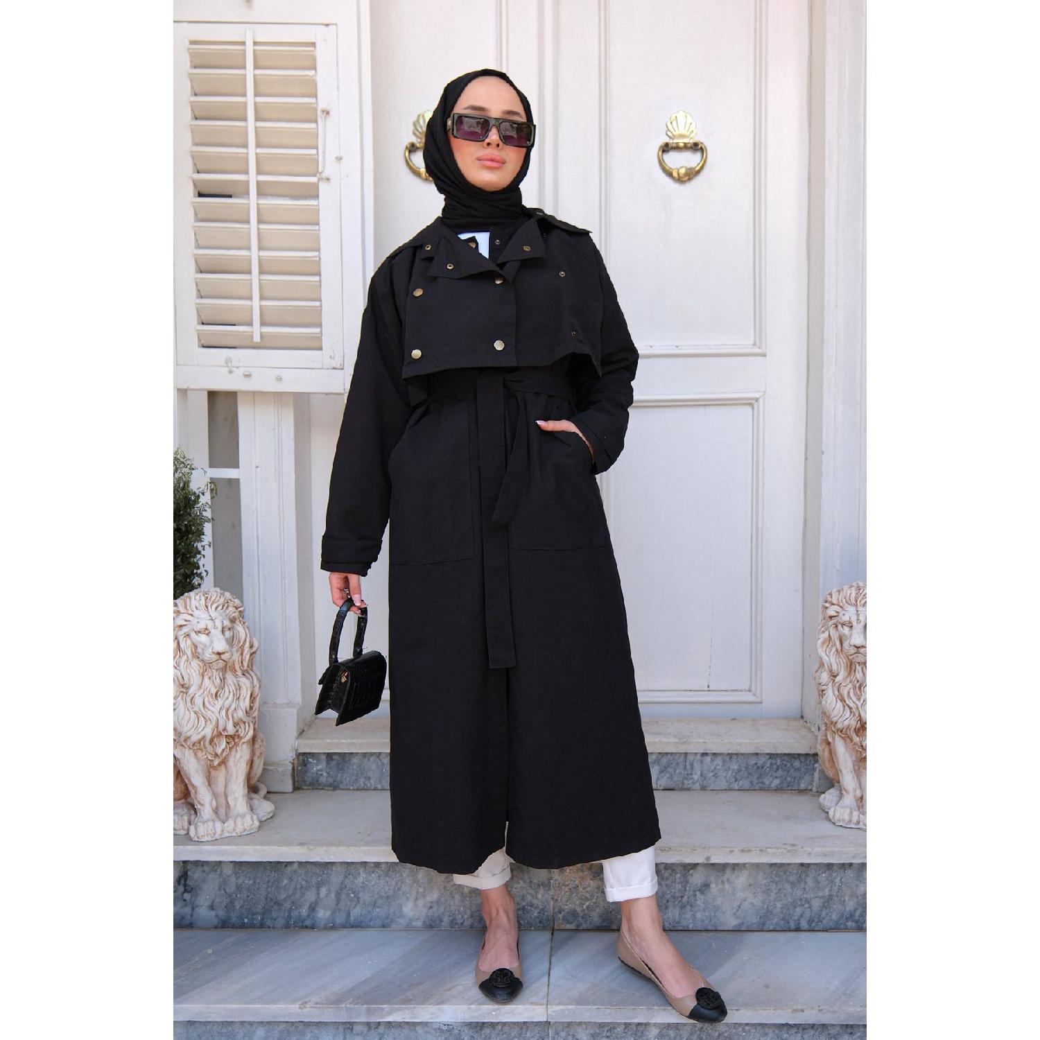 

Женский плащ обычного кроя с застежкой-кнопкой, черный