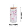 1/2pcs Pink Bow Glass Cup with Bamboo Wood Lid and Straw Reusable Bow Aesthetic Cup for Drinking Coffee Tea Milk Picnic Party
