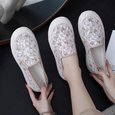 Women’s Breathable Mesh Shoes Lady’s Fashion Embroidered Loafers Slip-on Comfortable Chunky  Shoes for Summer