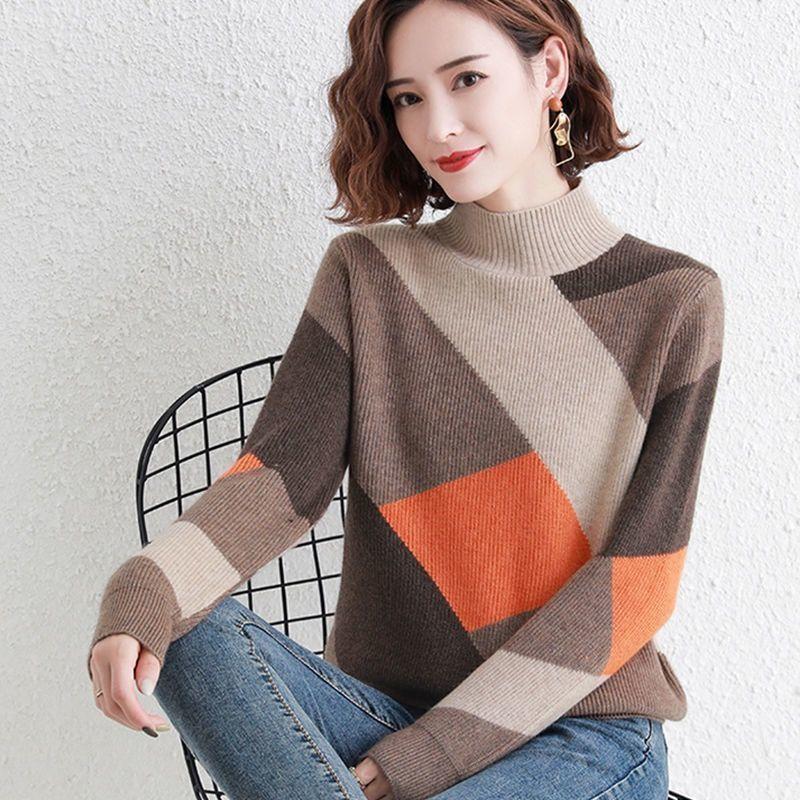 

Versatile Loose Pullover Women s Round-neck Half Turtleneck Sweater Women s Fashionable Loose Knitted Sweater 2XL