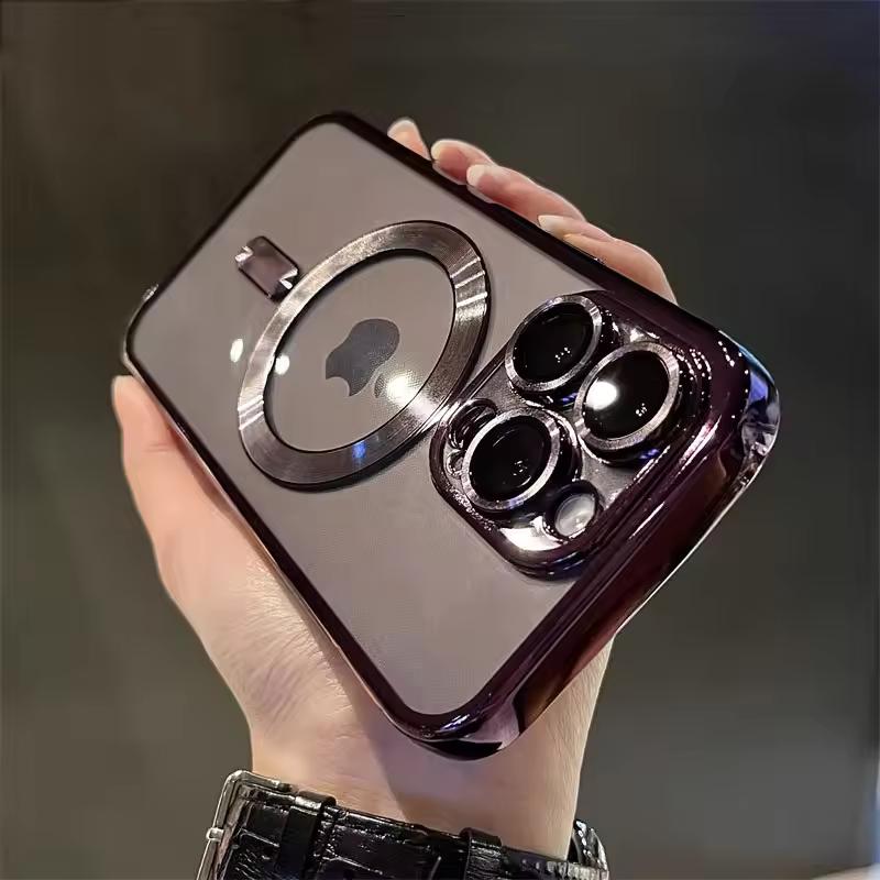 Luxusní magnetický pro Magsafe bezdrátové nabíjení pokovený průhledný kryt pro iPhone 11 12 13 14 15 16 17 Pro Max 16E nárazuvzdorný silikonový kryt