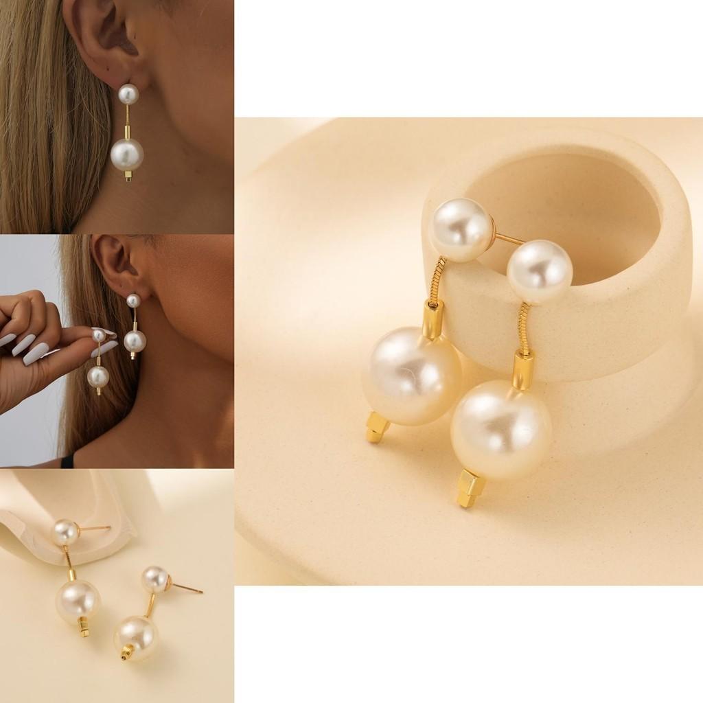Fashionable Geometric Faux Pearl Earrings Chic Gold Plated Design For Ladies