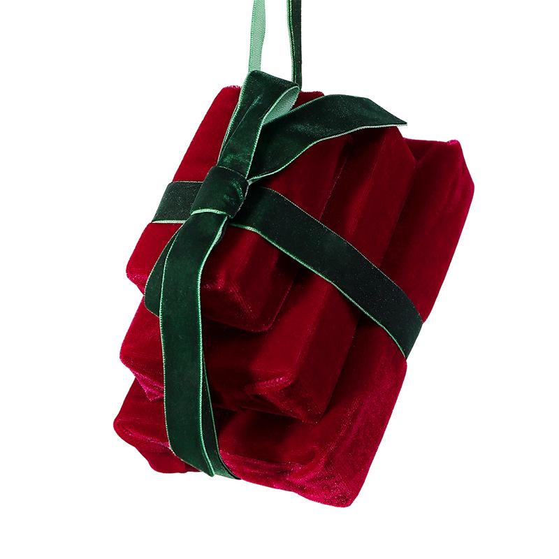 New Wine Red Fabric Gift Bag with Bow for Christmas Indoor Decoration