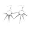 Silver Tone Spike & Black Bead Hoop Earrings, Gothic Punk Rock Rivet Drop Earrings for Women