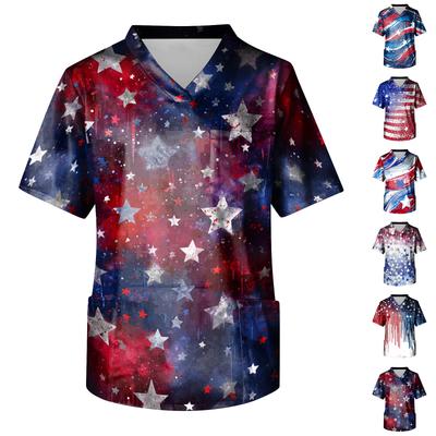 Top de Cuidado de Manga Corta con Cuello en V y Bolsillo de Pecho con Estampado para Hombre