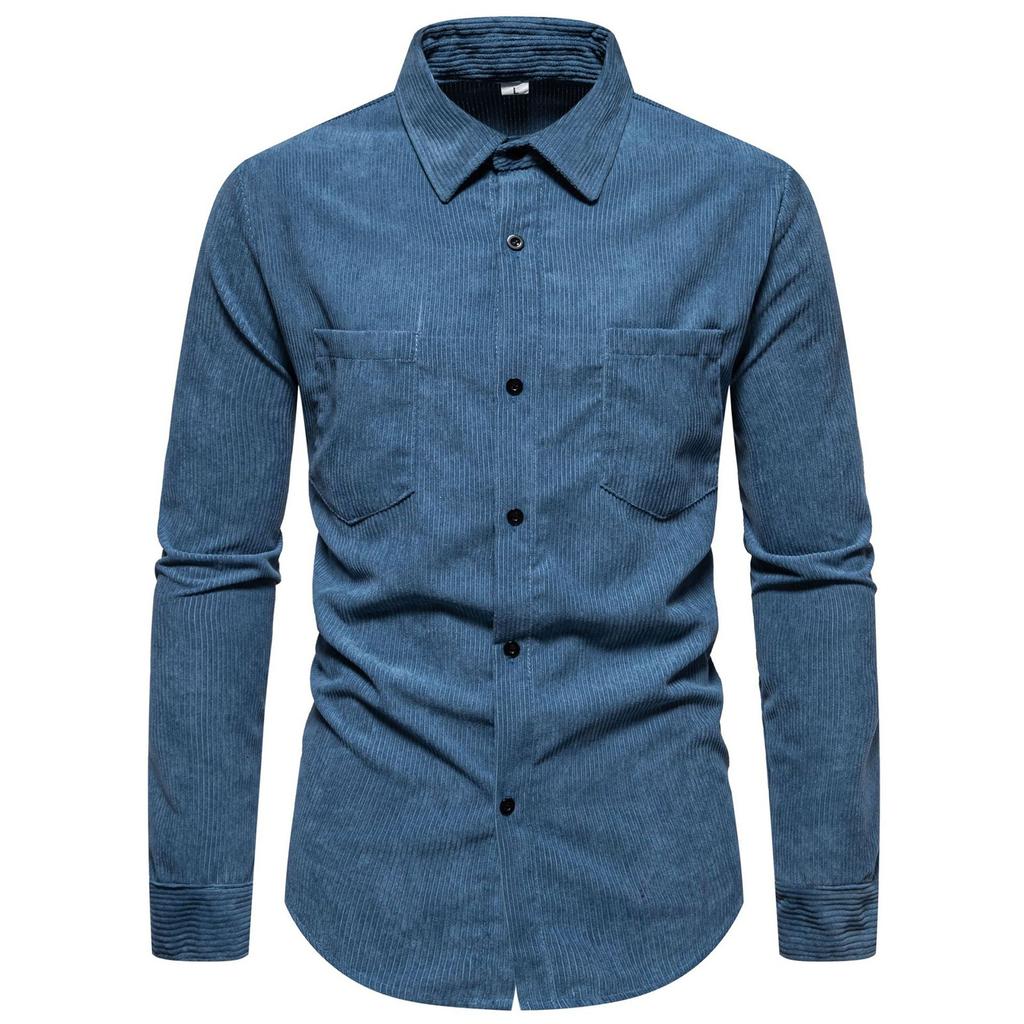 Men's Thick Solid Color Corduroy Button Shirt Men's Casual Fashion Warm Jacket