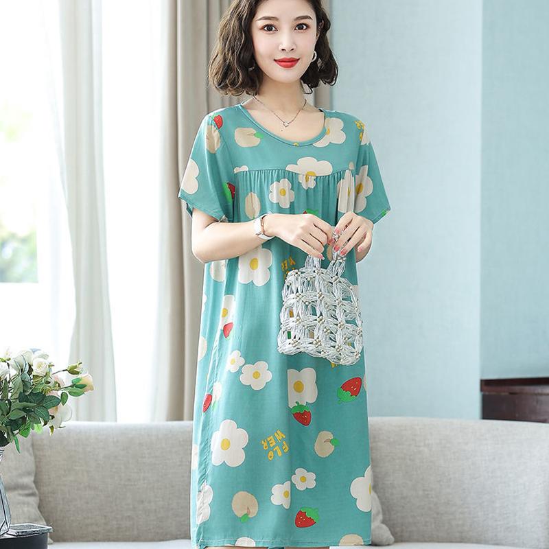 Rochie de vară lejeră cu mâneci scurte pentru femei, îmbrăcăminte de casă, pijama din bumbac și mătase