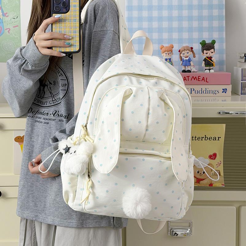 Schoolbag High Value Polka Dot Rabbit Ears Backpack for Primary and Secondary School Students Class Schoolbag Cute Large Capacity Lightweight Travel
