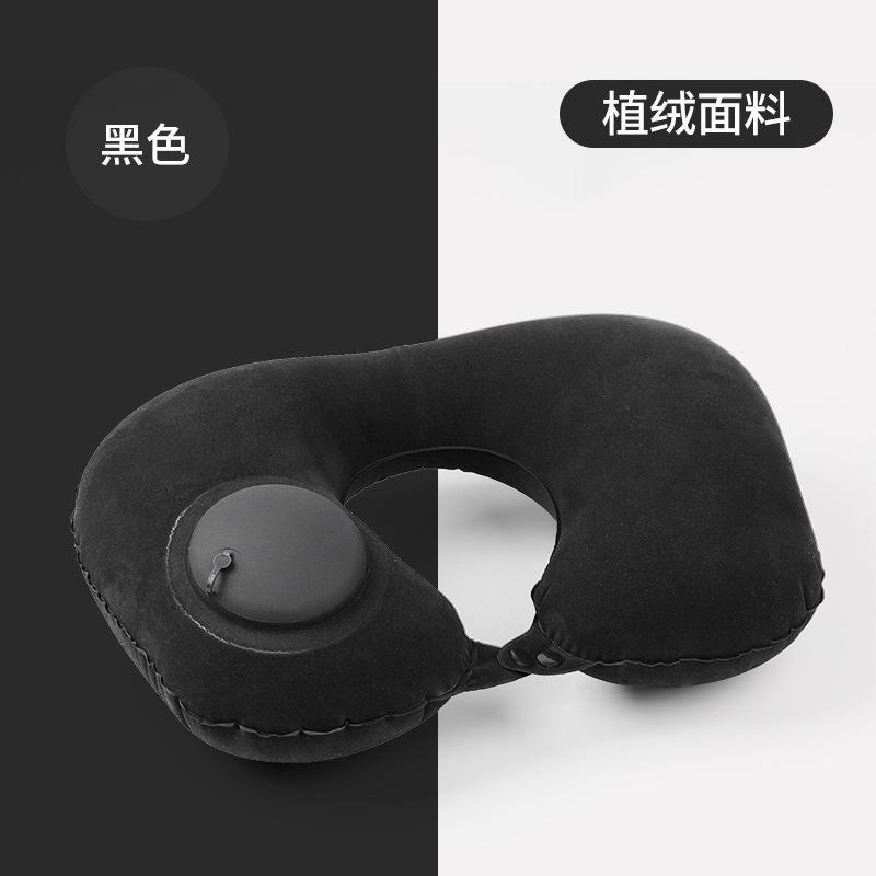 1pc Flocking Inflatable Portable Neck Pillow For Outdoor Nap Camping Neck Protection U-Shaped Compression Inflatable Pillow чёрный