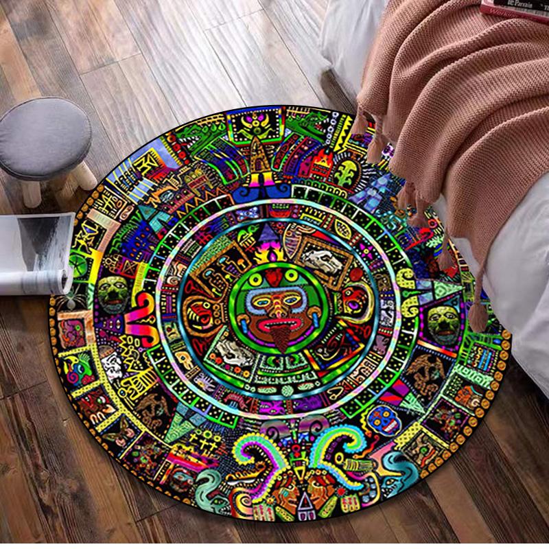 1Pc Aztec Circular Print Rug - home decoration Carpet For Living Room Bedroom Flooring Computer Chair Area Rug