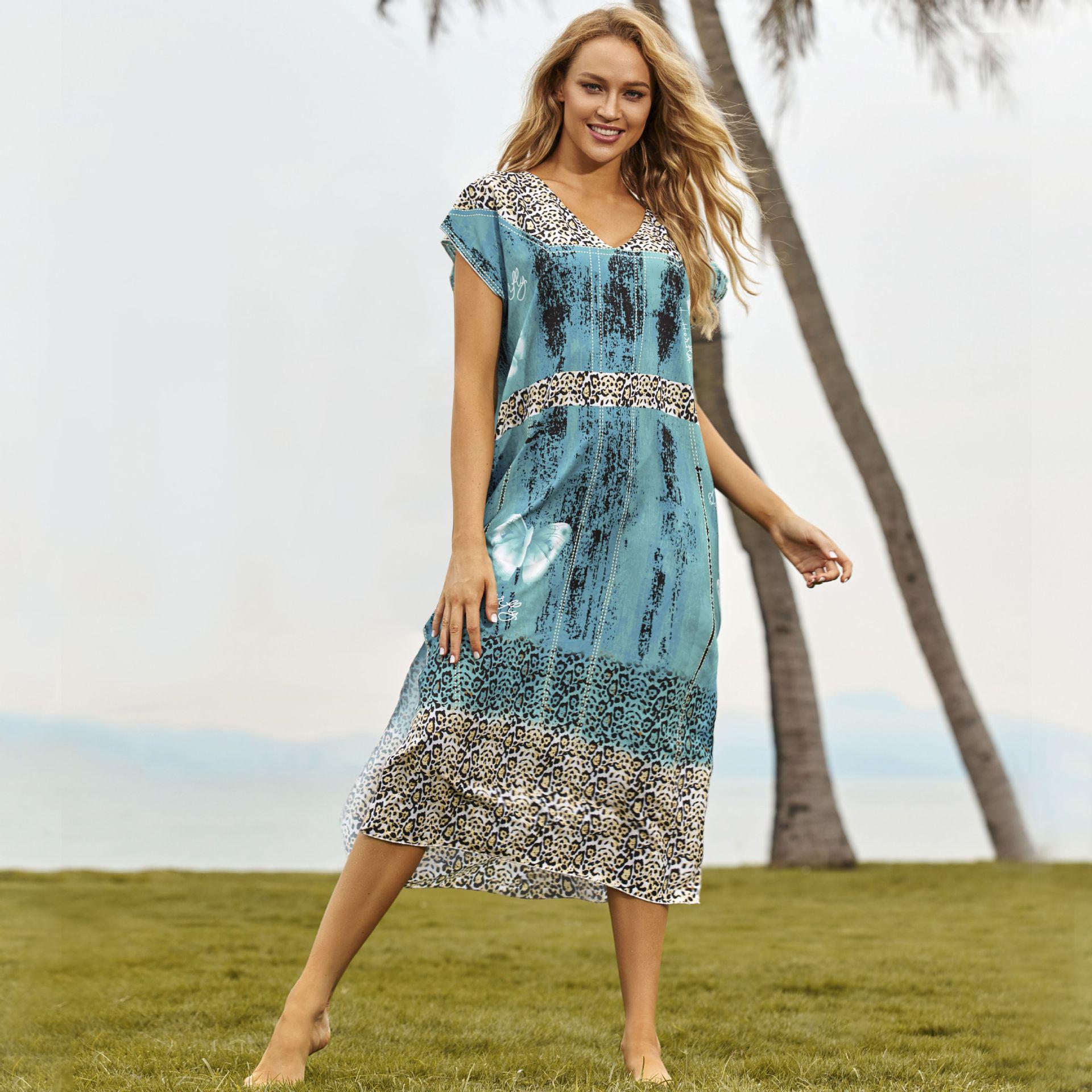 

Синий халат-накидка для пляжа из полиэстера с принтом «голубая бабочка» и «леопард» One Size