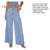 Women's Denim Outfits Sleeveless Casual Button Down Sleeveless Tank Top Vest High Waist Wide Leg Jean Pants