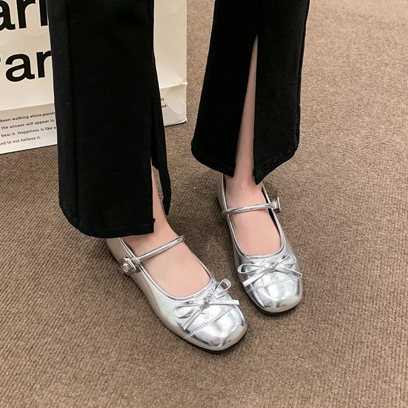 2024 New Fashion Square Toe Low Heel Women's Shoes Casual Outerwear Bow Decoration Solid Color Spring and Autumn Women's Shoes