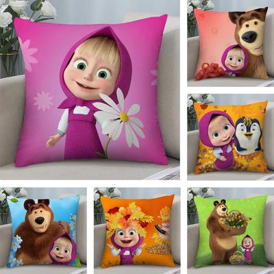 M-Masha And B-Bears Pillow Case Plush Fabric Soft Double Sided Print Sofa Cushion Cover Throw Pillow Covers