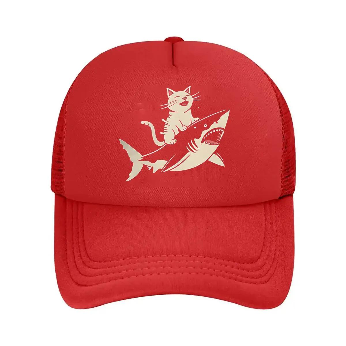 Cat Shark Whimsical Fun Art Design Mesh Baseball Cap One Size