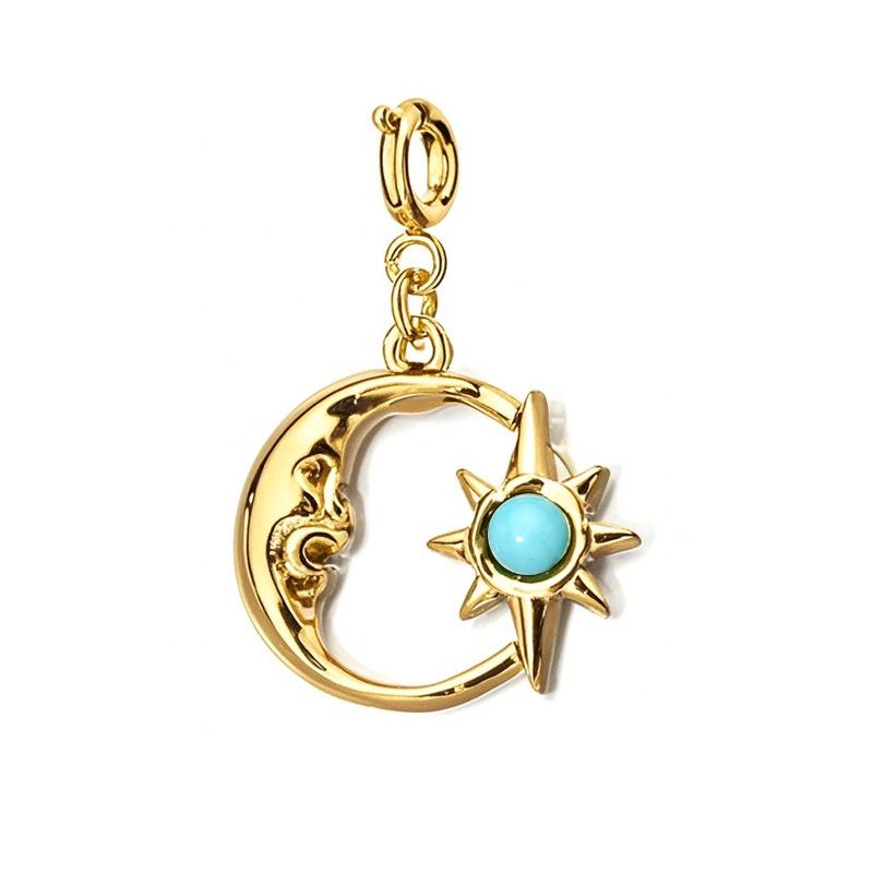 18K Gold-Plated Stainless Steel Necklace with Natural Stone Star, Moon & Sun Pendant