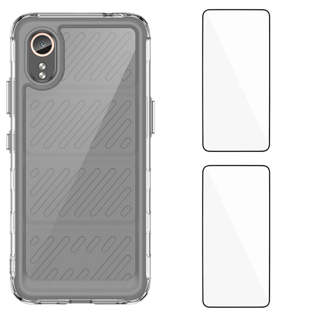 

For Samsung Galaxy Xcover7 Clear Phone Case WANLONFENG MF2 Series TPU Acrylic Cover with 2Pcs Tempered Glass Transparent