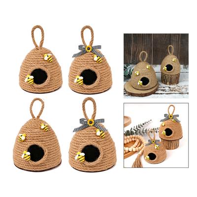 Vävd Rep Bikupor Hängande Dekoration med Rosett för Bifestival Sommar Vår Högtid Nivåindelad Brickhylla Dekorationer