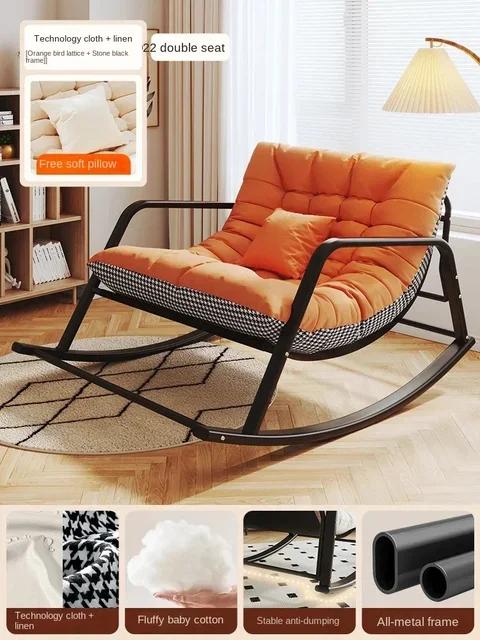 Adjustable Double Rocking Chair for Adults Leisure Chaise Lounge for Balcony and Home Large Folding Rocking Chair