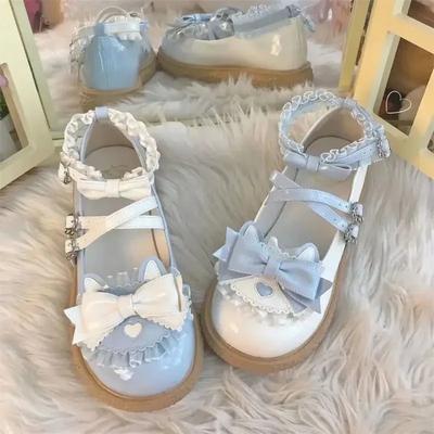 Fashion Woman's Mary Jane Med Heel Lolita Shoes PU Leather Pumps Bride Wedding Cosplay Cute Bow Party Red Pink Black Size 33 43