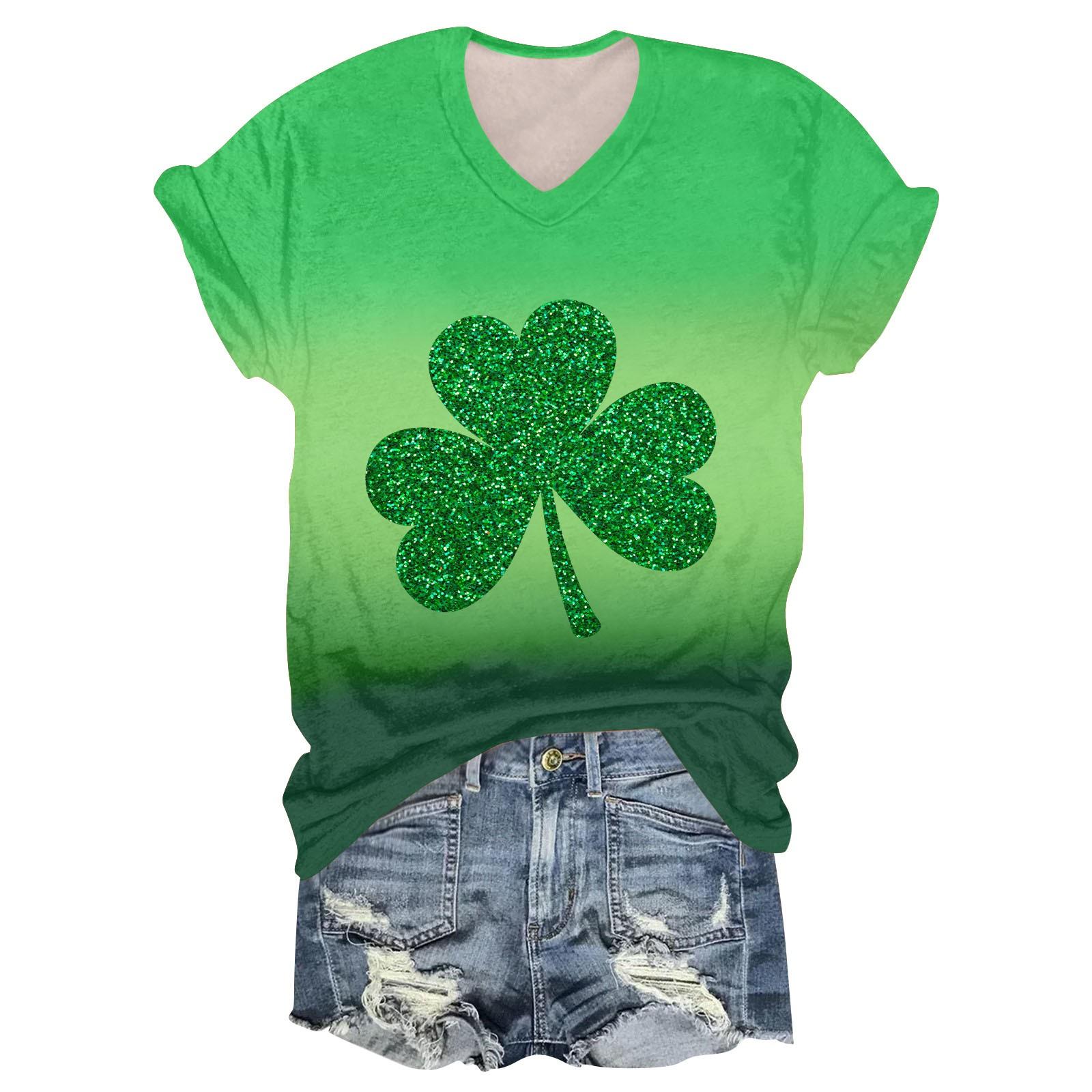 

Женская мода студенческая футболка с короткими рукавами и V-образным вырезом ко Дню Патрика XXXL