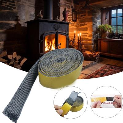 Self Adhesive Fireplace Seal Rope Heat Resistant Flat Fireplace Door Gasket Fiberglass Stove Sealing Rope Indoor Wood Burning