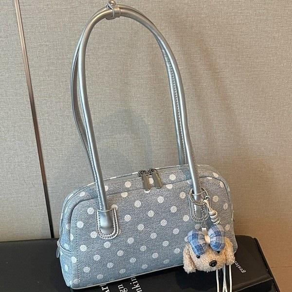 2026 Korean Polka Dot Bowling Handbag: Stylish Single Shoulder Underarm Bag