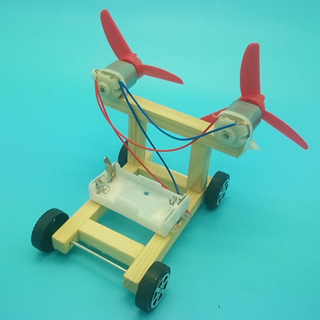 Children DIY Wooden Electric Dual Fan Model Preschool Science Experiments Kindergarten Education Toys