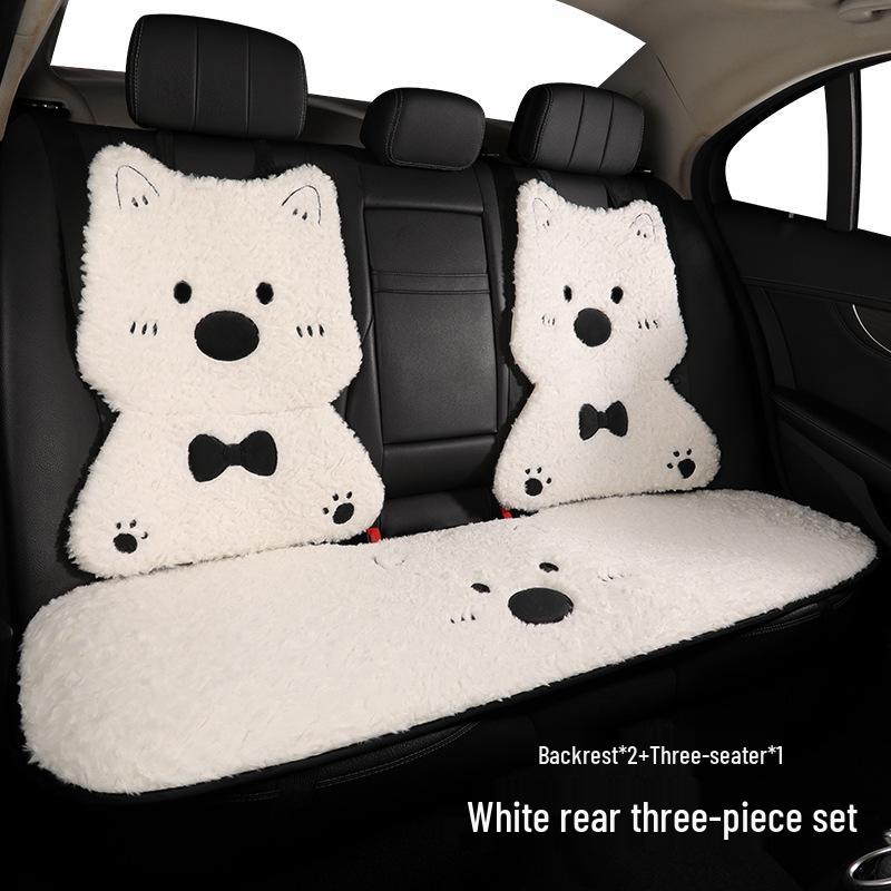 West Highland Cartoon Puppy Plush Car Seat Cushion - Winter Warmth Universal Cover