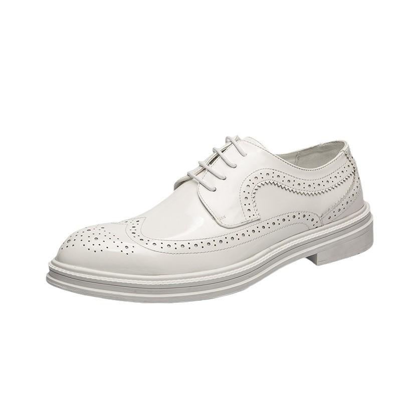 Men's Leather Shoes 2025 Spring Mirror White Leather Shoes Korean Version Brock Casual Shoes British White Leather Shoes Men