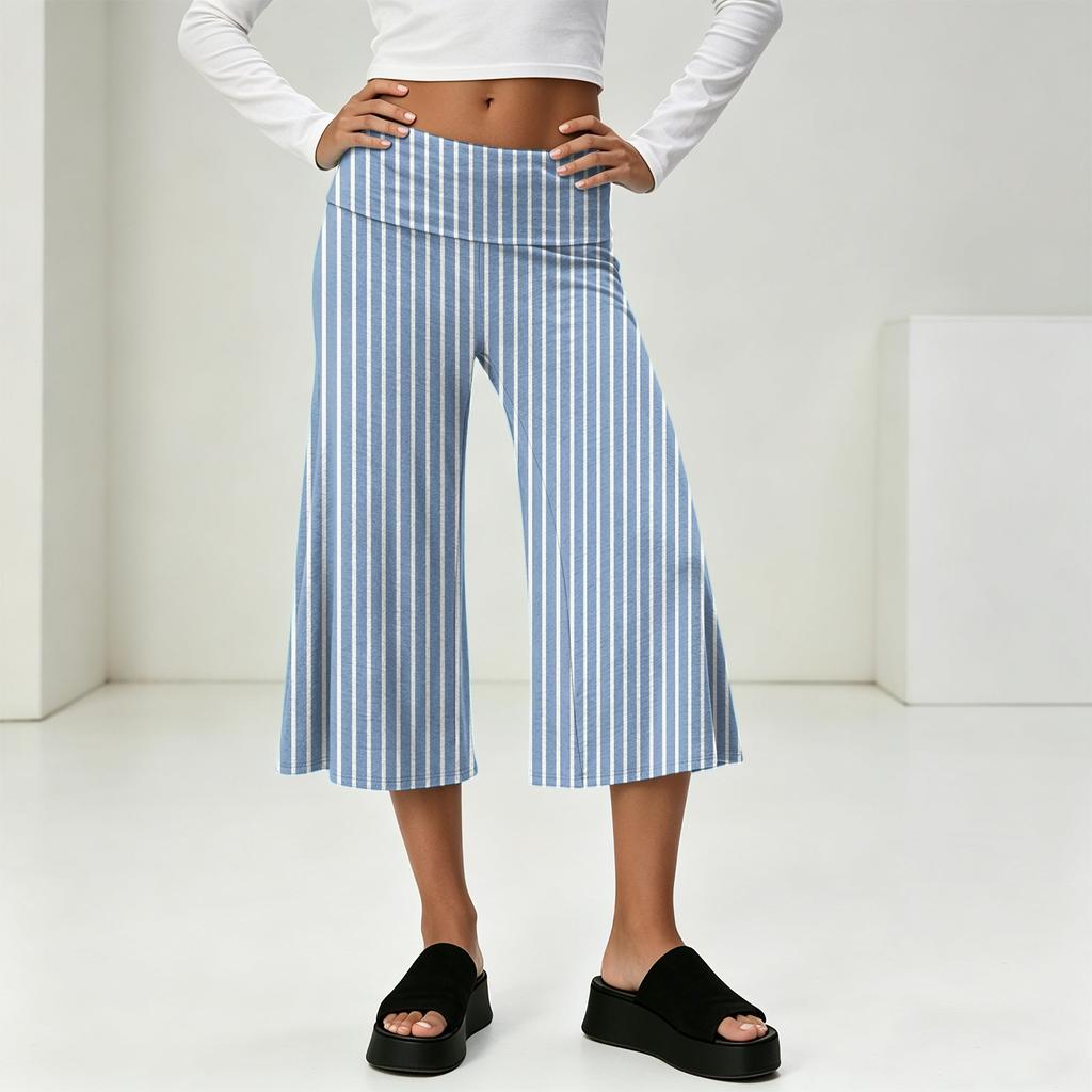 Fashionable Women's Summer Leisure Vacation High Waist Wide Leg Cropped Pants