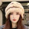 Rabbit Fur Knitted Bucket Hat Women's Autumn and Winter Ear Protection Warm Windproof Wool Hat Winter Hat