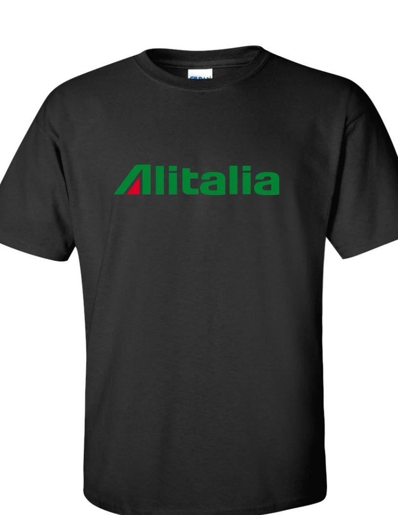 Alitalia Retro Logo Italian Airline Black Cotton Short Sleeve T-Shirt XL