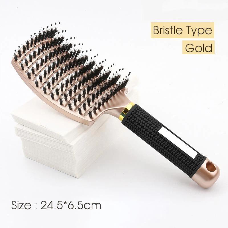 Curved Vented Boar Bristle Hair Brush, Anti-Static Nine-Row Scalp Massage Detangling Brush with Non-Slip Handle, Available in 4 Colors for Curly & Str