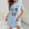 Jolie Chemise de Nuit Imprimée Pois et Lettres Robe de Nuit Confortable Manches Courtes avec Col Rond Vêtements de Nuit Décontractés Vêtements d'Intérieur