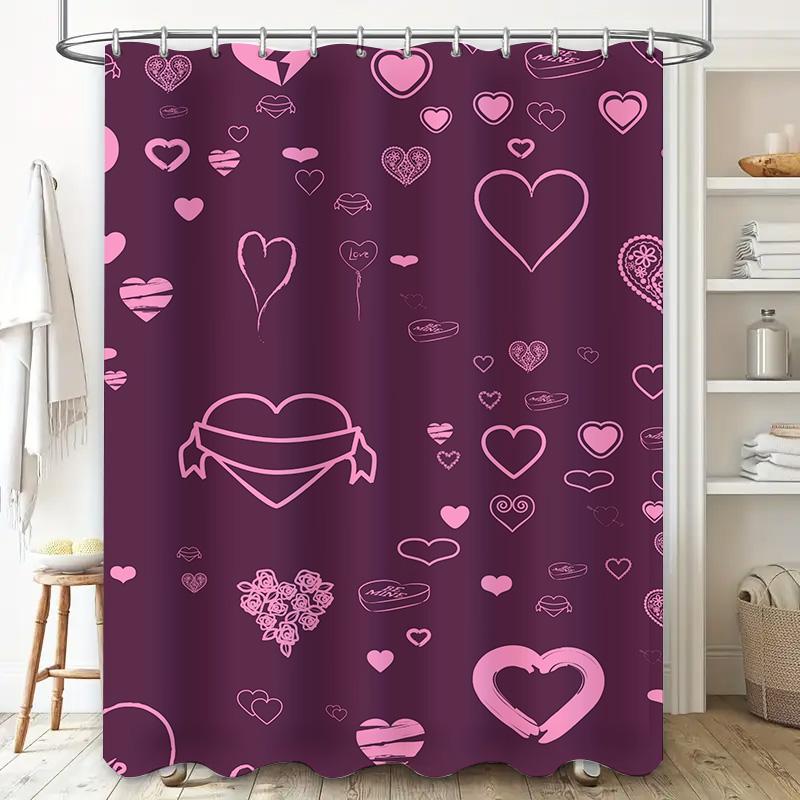 Purple Heart Pattern Shower Curtain Waterproof and Mildew Proof Bathroom Curtain Home Decor Shower Curtain