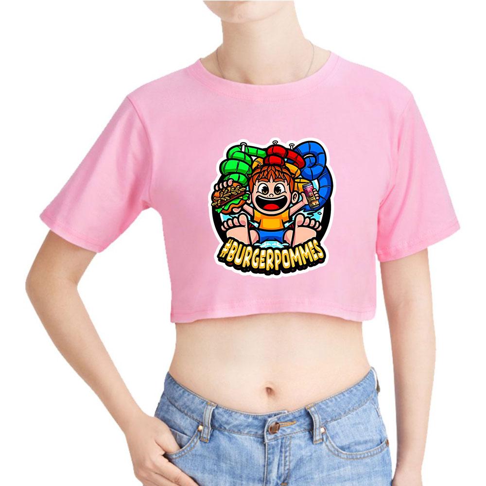 Letnia Moda Damska Seksowny Burger Frytki ICrimax Nadruk Krótki Rękaw Crop Top Zabawne Koszulki Hipster O-szycie Fajne Topki