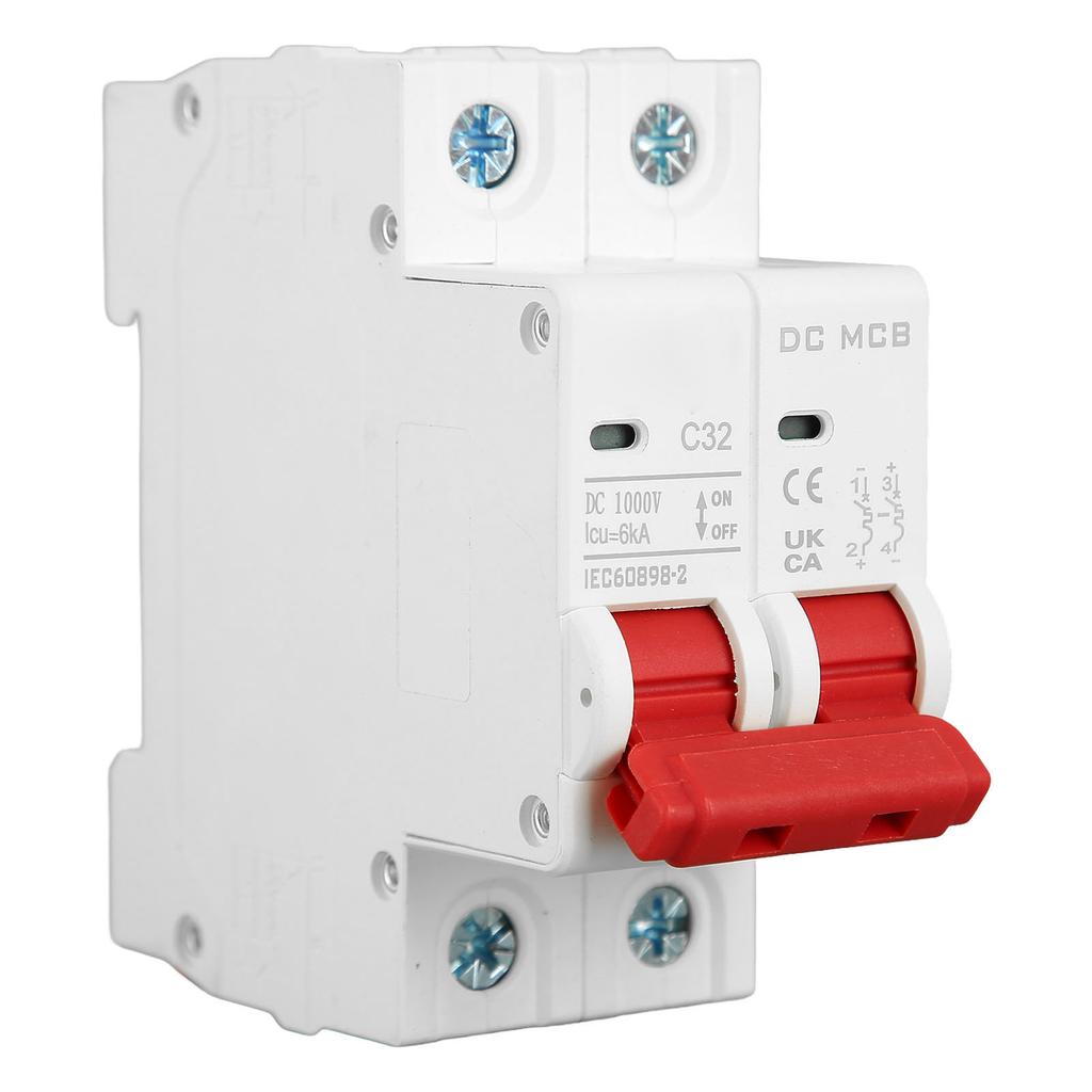 DC Miniature Circuit Breaker 2P 32A DIN Rail Mount DC1000V 6000A Segmented Capacity for Solar PV