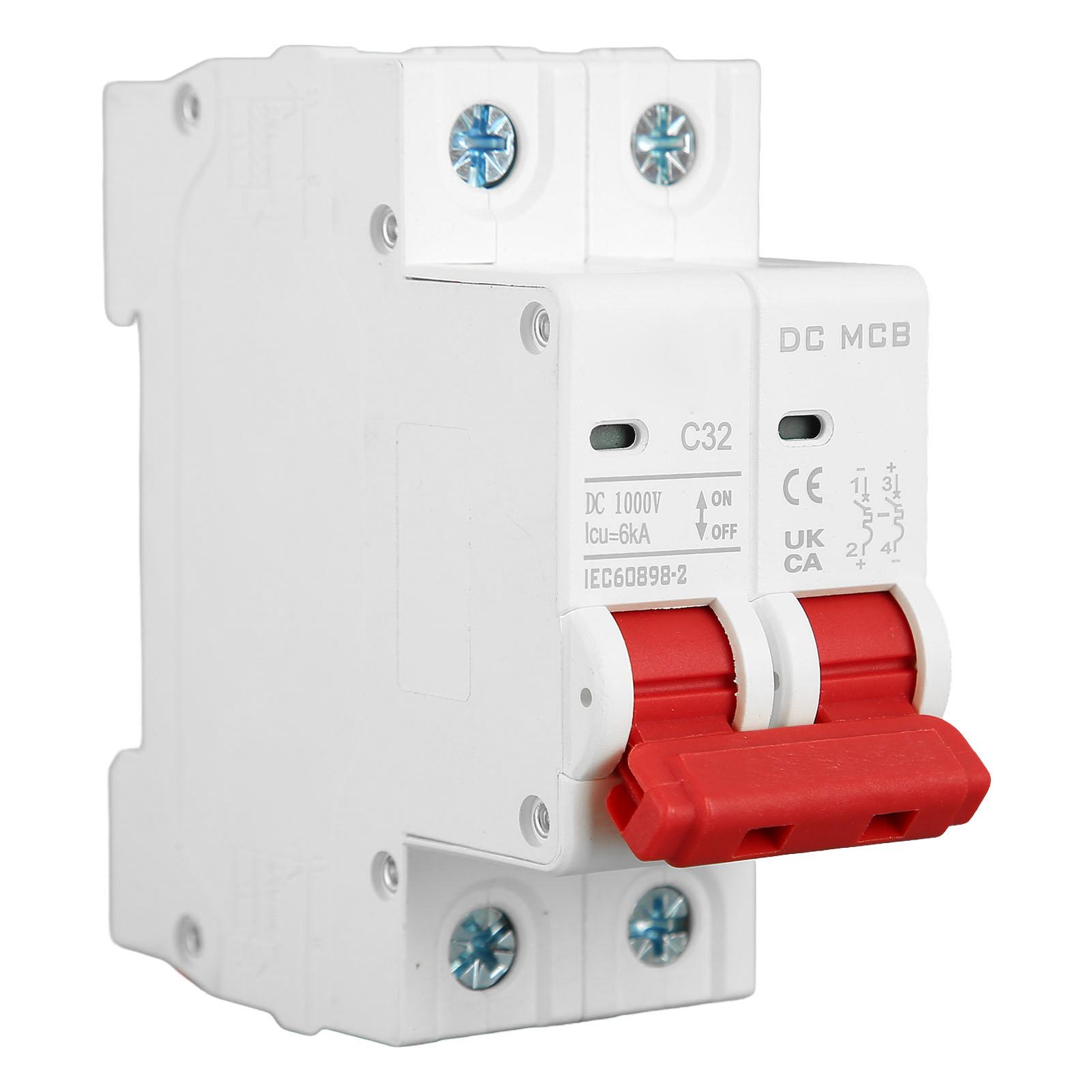 

DC Miniature Circuit Breaker 2P 32A DIN Rail Mount DC1000V 6000A Segmented Capacity for Solar PV
