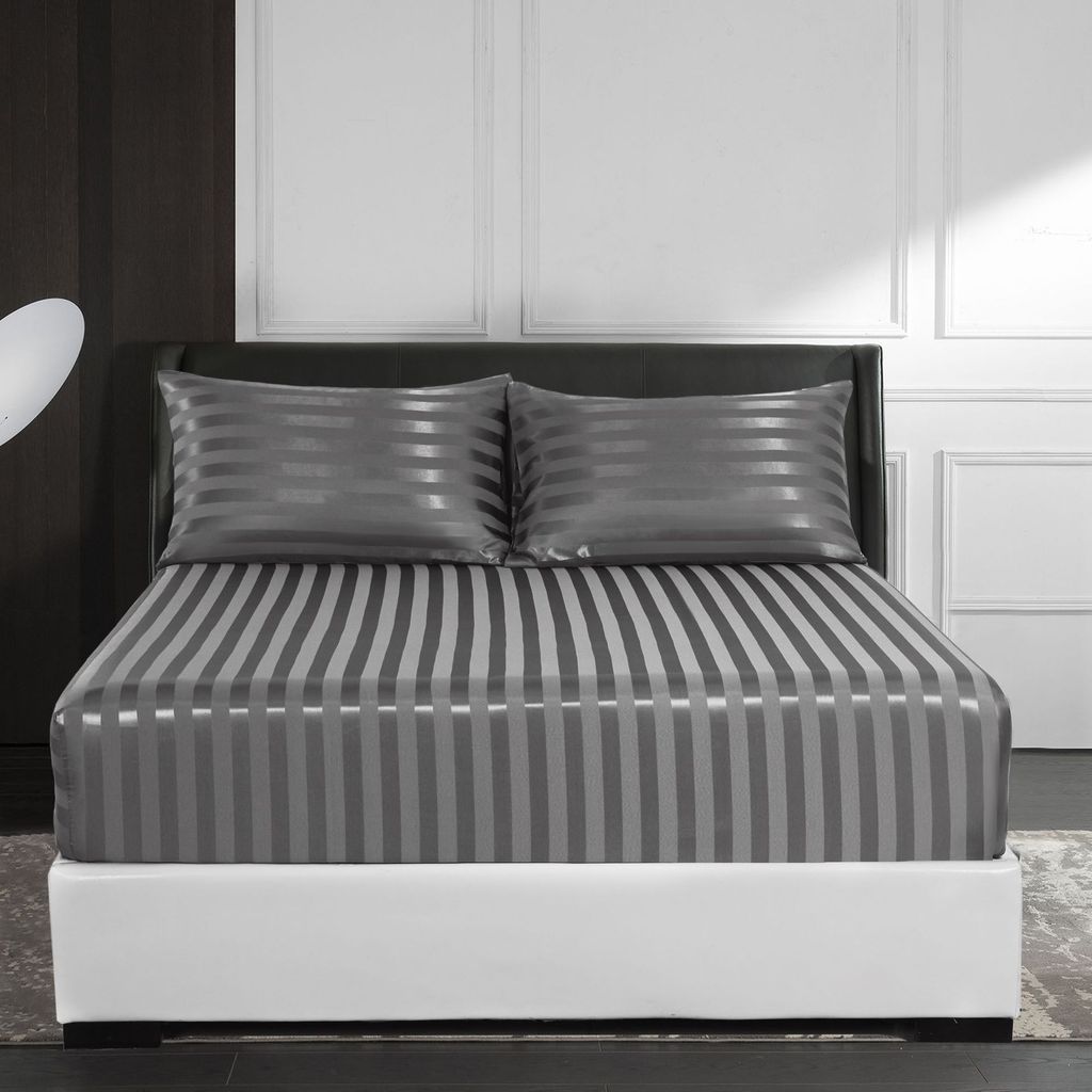 Minimalist Fitted Bed Sheet With Silk Satin Texture For Home Bedroom Decor