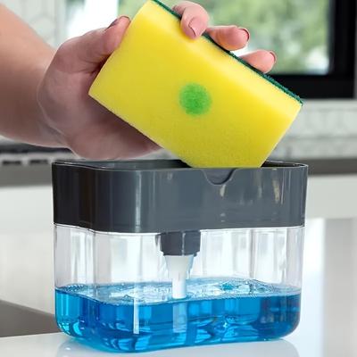 Dispenser manuale per disinfettante per mani con porta spugne per risparmiare spazio, a pressione manuale, facile manutenzione, adatto per lavello da cucina - Spugna esclusa