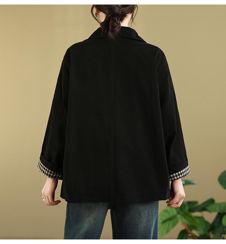 Real Shot Women’s Artistic Long Sleeve Lapel Jacket - 2026 Spring/Autumn Korean Style, Loose Fit, Plus Size, Casual and Versatile.