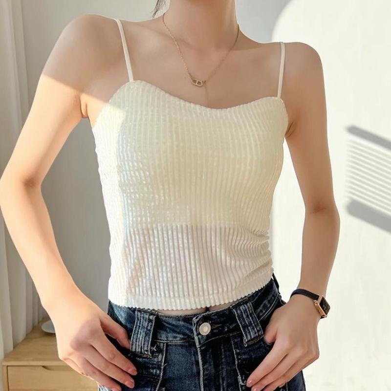 Velvet Small Camisole Vest For Women Autumn And Winter With Chest Pad Beautiful Back Bra Integrated Base Layer Inner Wear Top