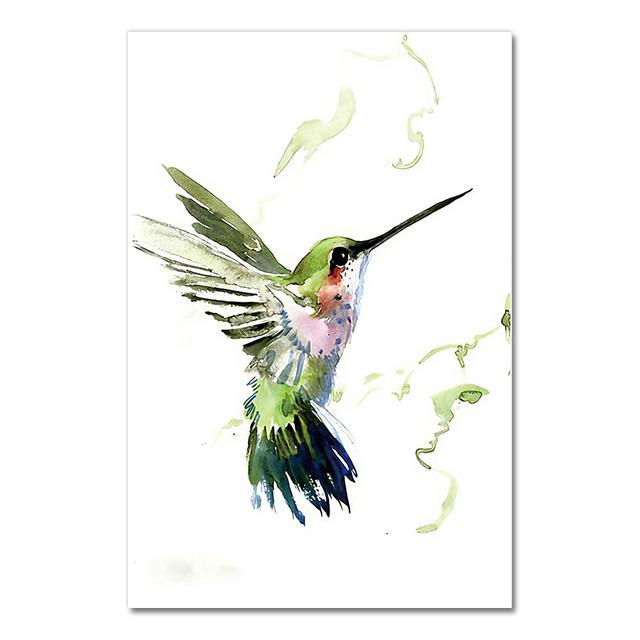 Kolorowy Abstrakcyjny Koliber Zbierający Nektar Plakat Grafika Ścienna Obraz na Płótnie Obraz Akwarelowy Obraz Salon Dekoracja Domu